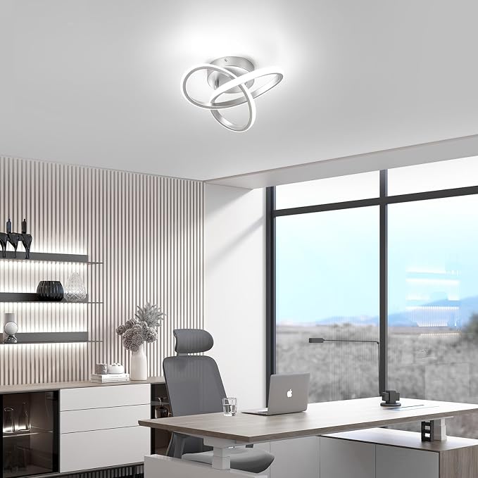 Hallway Light Acrylic Modern LED Ceiling Light Fixtures Cool White 6000K Close to Ceiling Lights for Bedroom, Bathroom, Kitchen, Balcony, Corridor, Stair, Aisle Lamp Curved Design (Sliver,6000K)