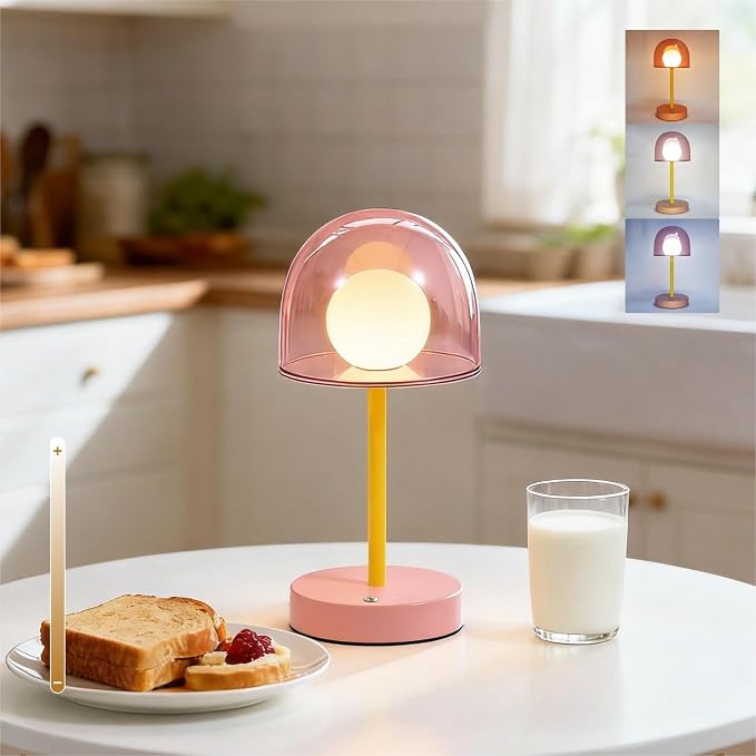 Pink Rechargeable Lamp, Coffee Table Small Lamps, Funky Desk Lamp | Cordless Touch Lamp Dimmable, Kids Bedside Lamp Touch IP44, Pink Table Top Battery Operated Light, Mini Touch Night Lamp LED