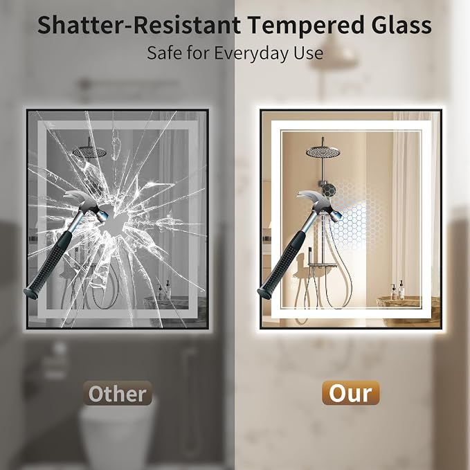 30"x36" LED Bathroom Mirror with Lights, Front & Backlit, Anti-Fog | Lighted Mirror with Dimmable, Aluminum Frame, 3 Color Temperature, CRI 90+, Touch Control with Memory, HD Tempered Glass