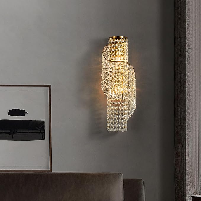 K9 Crystal Wall Sconces Gold - Luxury Indoor Wall Light Fixtures, Crystal Vanity Wall Mount Lamps for Living Room, Bedroom, Bathroom, Bedside, Hallway Stairway(Easy Install) (Golde)