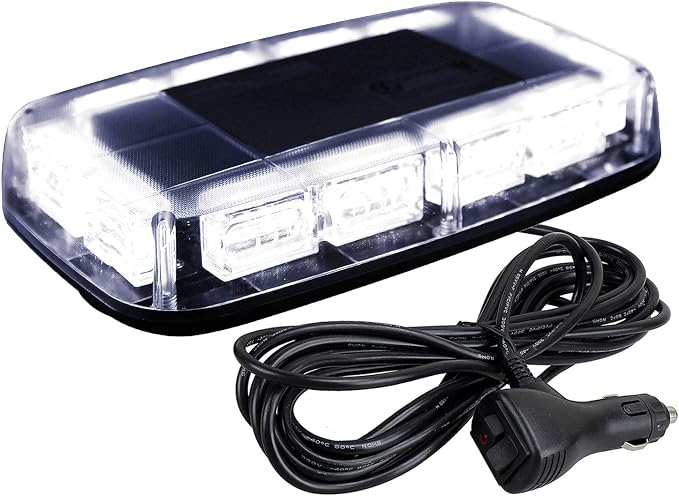ASPL 48LED Roof Top Strobe Lights, High Visibility Emergency Safety Warning LED Mini Strobe Light bar with Magnetic Base for 12-24V Snow Plow, Trucks, Construction Vehicles (White)