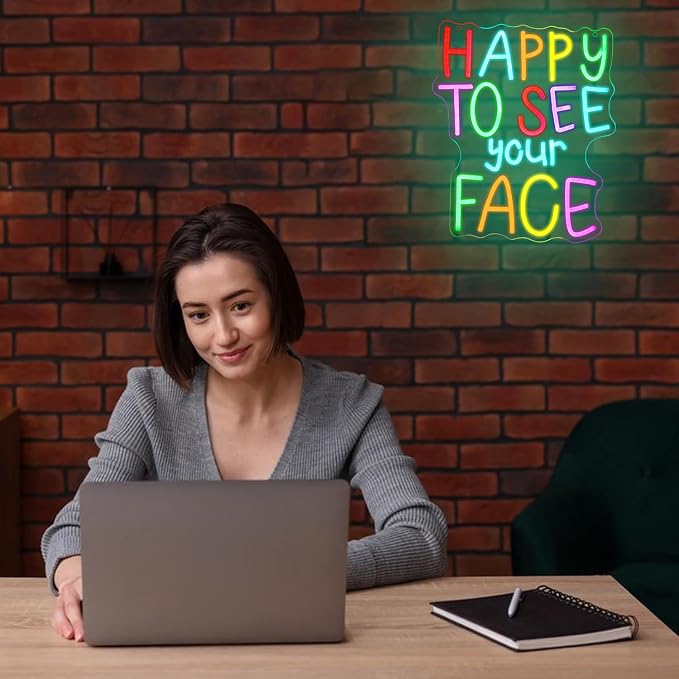 Happy To See Your Face Neon Sign for Wall Decor Classroom Neon Light Colorful Letter LED Sign Dimmable Neon Light Sign for Classroom Bar Home shop Decoration