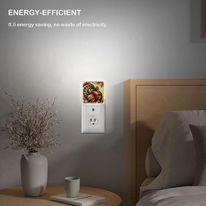 LED Night Light Lamp with Smart Sensor Dusk to Dawn Sensor,Thanksgiving Turkey Abstract Fall Colors Night Light Daylight White,0.5W Plug-into Wall for Adults,Bedroom,Bathroom,Hallway,Kitchen