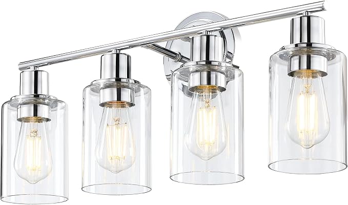 4-Light Chrome Bathroom Light Fixture Over Mirror,4-Light Chrome Vanity Lights for Bathroom 4 Bulb Wall Light Over Sink Cabinet