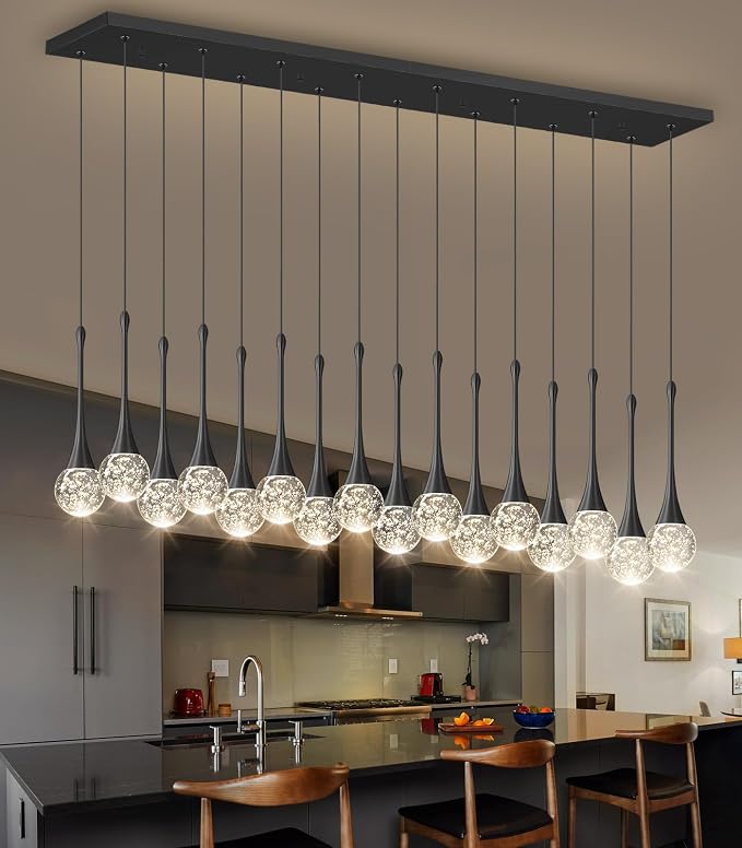 16 Lights Modern Glam Crystal Chandelier for High Ceiling LED Dimmable Pendant Light for Staircase Foyer Enterway Living Room Chandelier Lighting Black