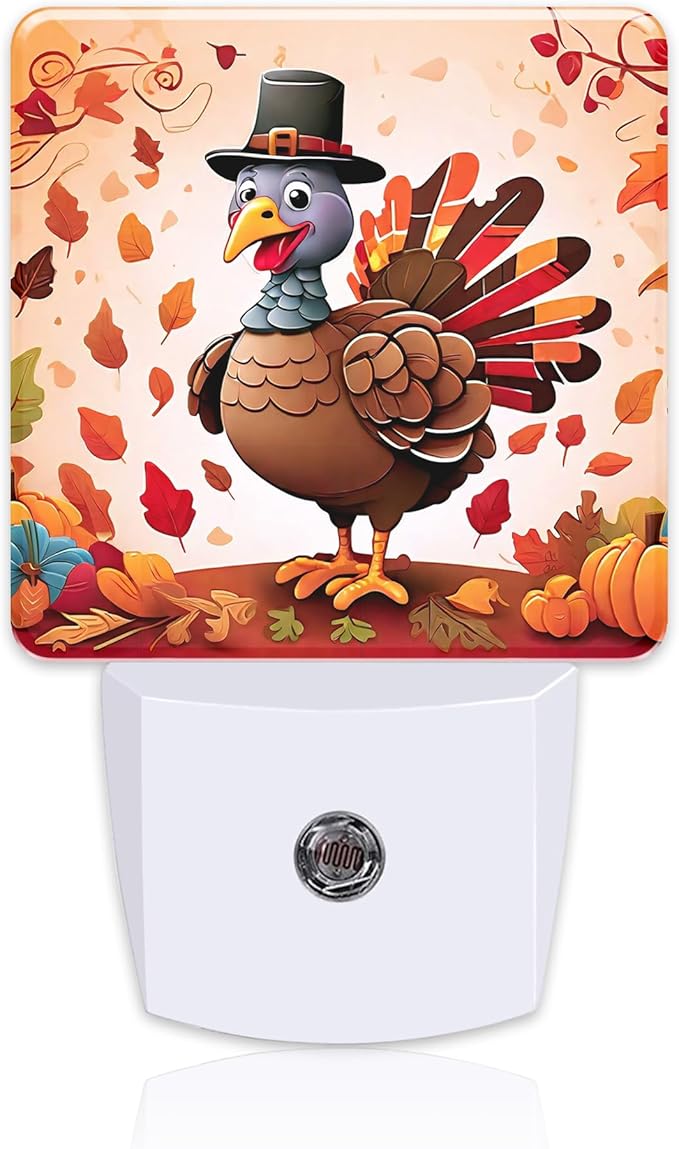 Cute Cartoon Turkey Night Light for Kids,Thanksgiving Day Fall Autumn Night Light Plug in with Dusk to Dawn Sensor,0.5w Energy Saving Nightlight for Hallway Stairway Kitchen Bedroom
