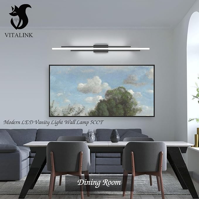 VitaLink 55" Long Black Vanity Light Bathroom Wall Light Fixtures Long Vanity Lights Over Mirror Lighting Lamps Dimmable Bathroom Wall Mount Lighting Over Vanity Mirror