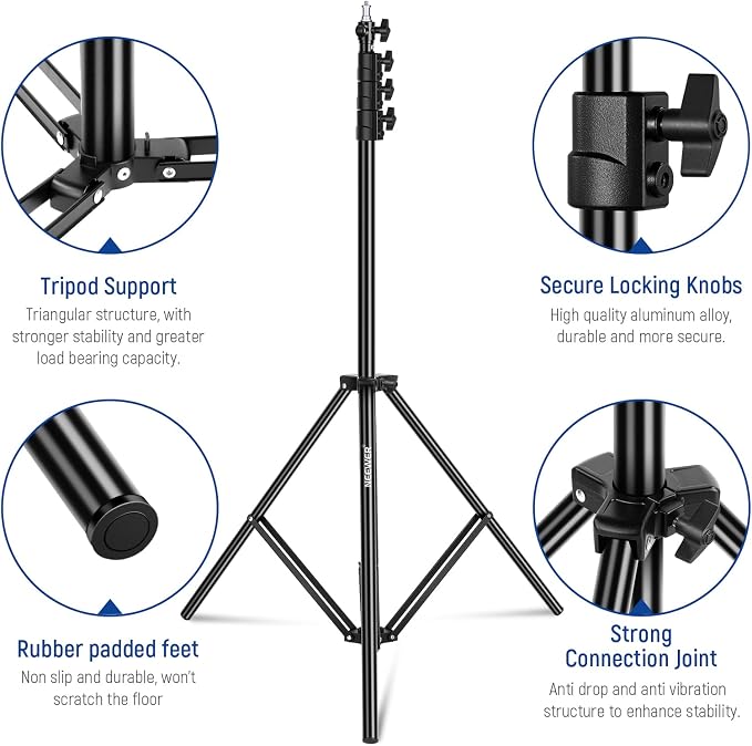 NEEWER 9.8ft/3m Air Cushioned Light Stand, Heavy Duty Metal Photography Tripod Stand with 1/4" to 3/8" Reversible Spigot, 3 Way Mounting Interface & Metal Locking Knobs, Max Load 5.5lb/2.5kg | Photography Tripod Stand, 1/4" to 3/8" Reversible Spigot, 3...