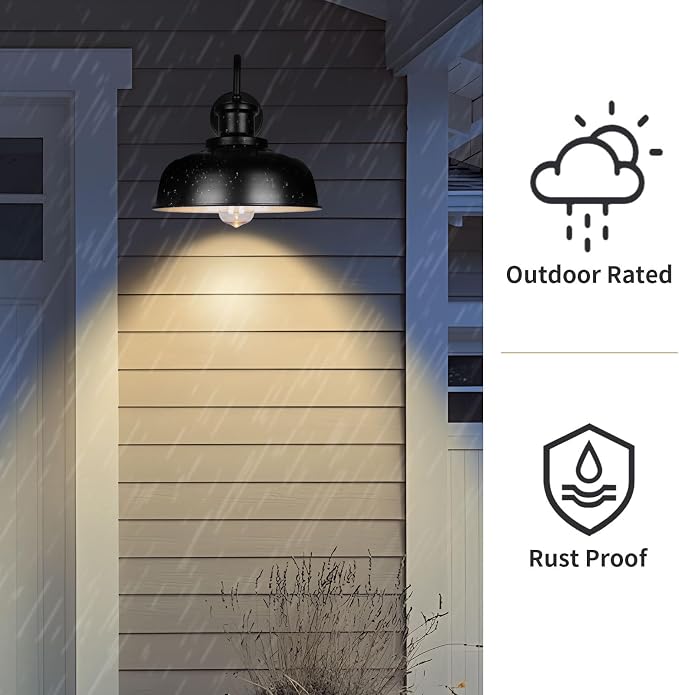 Solar Barn Lights for Outside, Outdoor Wall Lights Solar Powered, Farmhouse Exterior Wall Sconces, Industrial Exterior Lighting Fixture, Rustic Lantern for Garage, Barn, Shed,RZSR007-2