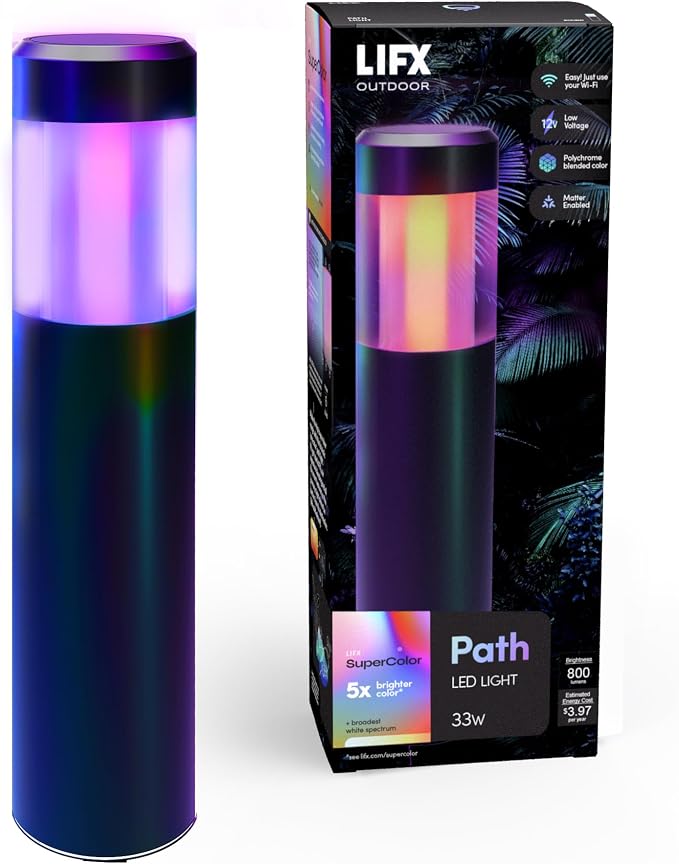 LIFX Smart Outdoor Path Lights - Wi-Fi RGBW - Matter Certified 12V- Round | Wifi 2.4GHz - Compatible with Alexa, Google, Apple Homekit, Needs 15V low-voltage transformer, for landscape pathway lighting
