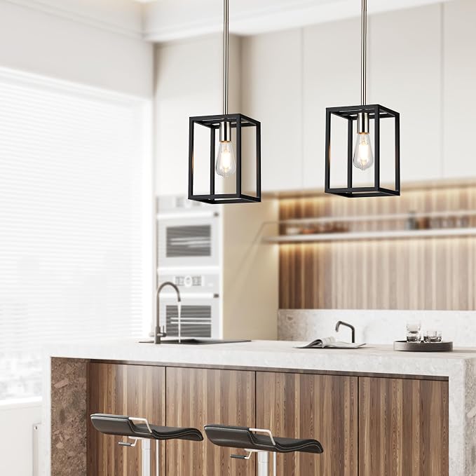 Single 1 Light Black and Brushed Nickel Modern Industrial Pendant Lighting Fixture Hanging Ceiling Light for Dining Room Living Room