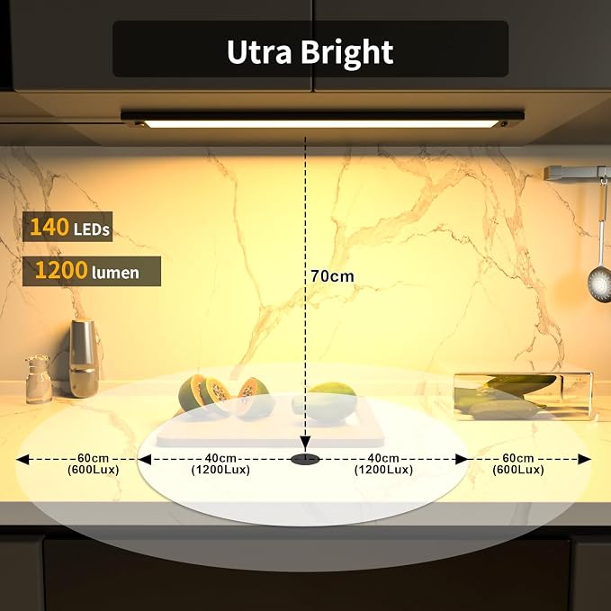 WOBANE 24 inch Under Cabinet Lighting, Dimmable Counter Lights for Kitchen | 5 Color Settings from 2700K-6000K,1200 LM Super Bright,Plug in LED Light Bar for Cupboard, Workbench, Shelf, Desk