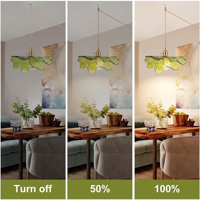Plug in Pendant Light Fixtures,Hanging Light Fixture 12.9in Green Glass Pendant Light,E26 Pendant Lighting for Kitchen Island, Bedroom, Dining Room, Living Room