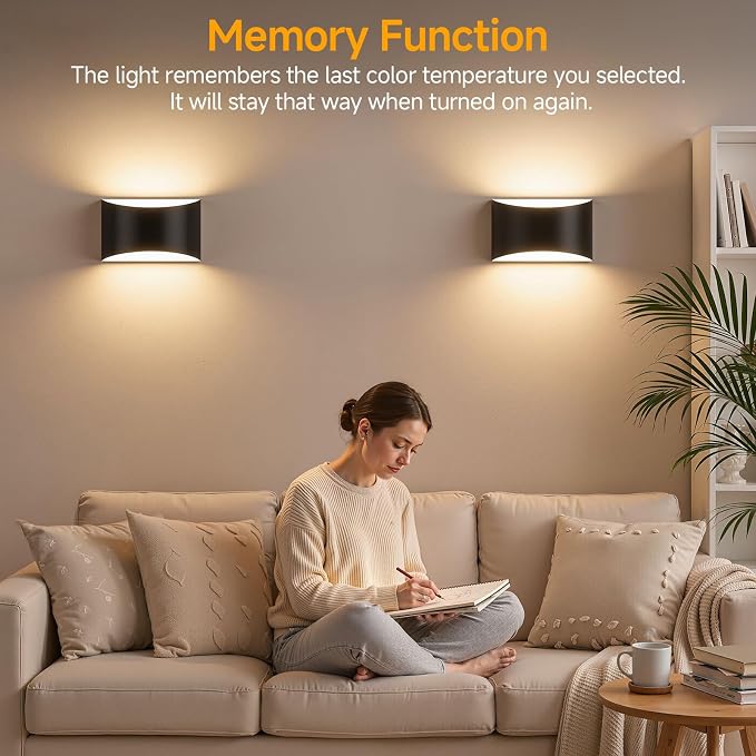 Modern LED Wall Sconce Set of 2, Black Indoor Wall Lights 3CCT | 3000K/4000K/6000K, Up/Down Hardwired Wall Mount Light, Easy Install Aluminum Wall Lighting, Bedroom, Living Room, Hallway