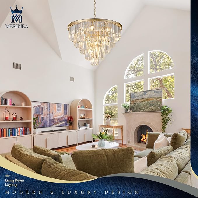 Large Crystal Chandelier Modern Gold 30" 16 Lights Round Chandeliers 5 Tiers Luxury K9 Crystal Ceiling Pendant Light Fixture for Foyer Staircase Living Room Dining Room