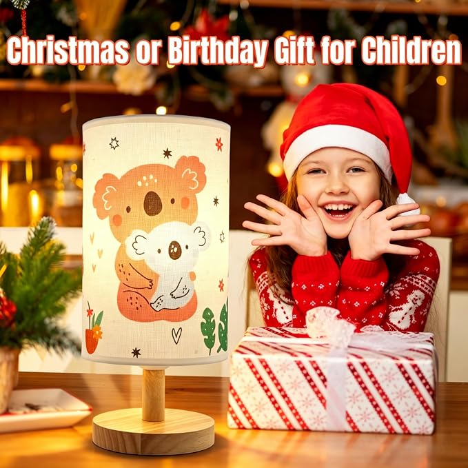 Bear Kids Table Lamp for Bedroom Kids Bedside Lamps 3 Colors Wooden Base Nightstand Night Light with Cartoon Flaxen Fabric Shade Desk Lamp for Girls Boys Room Nursery Decor,Bear Gifts for Boys Girls