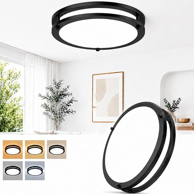 13Inch 36W Modern LED Ceiling Light Fixtures, 1-Pack Black Dimmable Flush Mount Ceiling Lights 3600lm, 2700K/3000K/4000K/5000K/6500K Adjustable Round led Lamps for Bathroom Bedroom Hallway Kitchen