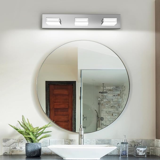 LED Modern Bathroom Light Fixtures, 3-Light 24-Inch Chrome Vanity Lights for Bathroom Lighting Fixtures Over Mirror, 6000K Cool White 350° Rotatable Wall Lamp