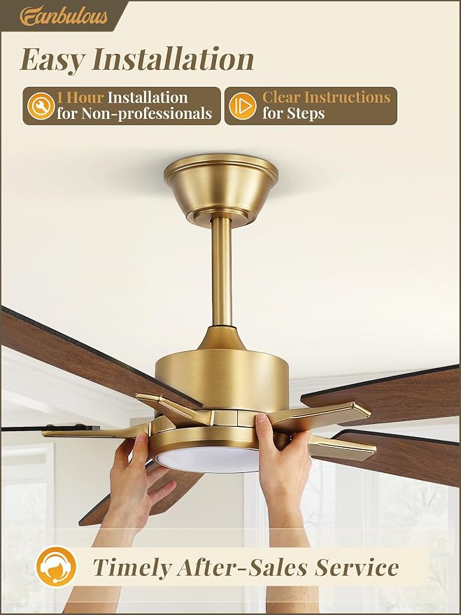 Fanbulous 60 Inch Black and Gold Ceiling Fan with Light Remote & APP | Stepless CCT & Dimmable Light, 20W LED Ceiling Fans, 6 Speeds, Reversible Quiet DC Motor, for Bedroom Living Room Apartment
