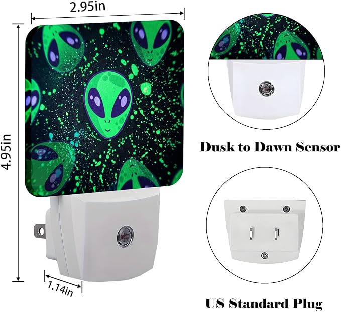 Green Aliens Night Light,Plug Into Wall Decor for Stairway,Hallway,Kitchen,Dusk to Dawn Sensor Nightlights for Boys/Girls/Women/Men Room Gifts