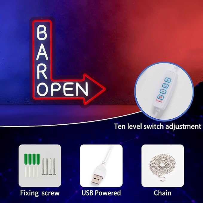 Dimmable Open Neon Sign LED for Wall Decor, Bar Open Light Up Sign for Bar Pub Restaurant Business Occasions (12.8 * 14.9In)