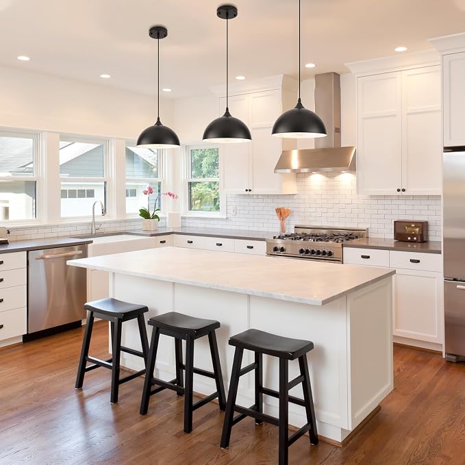 9.8 inch Kitchen Pendant Light 3 Pack, Black Dome Pendant Lights Kitchen Island, Farmhouse Kitchen Island Light, Modern Pendant Lights for Kitchen Island Dining Room Bedroom