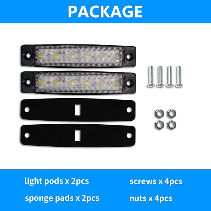 12V 24V Led White Light Thin 6LEDs Waterproof for Car Truck RV Camper Trailer Interior Dome Light, Foot Well, Under Dash, Glove Box, Trunk, RV Step, Truck Bed, 2 Packs
