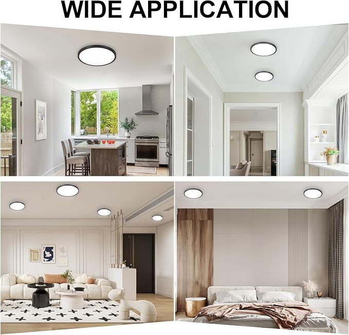 2Pack LED Flush Mount Ceiling Light: 12 inch Super Slim Dimmable & 5CCT (2700-6000K) Kitchen Lighting Fixtures Ceiling - 24W Black Low Profile Ceiling Lamp for Bedroom Garage Hallway