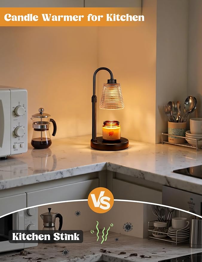Innqoo Amber Candle Warmer Lamp with Timer, Dimmable Candle Warmer for Jar Candles, Height Adjustable Wax Melts Warmer, Birthday Gifts for Women Mom, House Warming Gifts New Home Decor