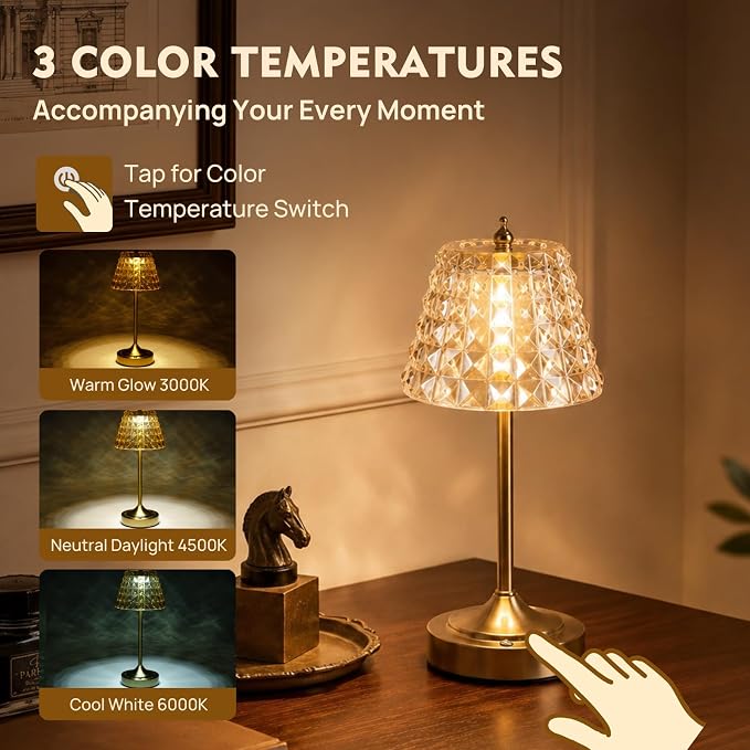 Flower Battery Operated Rechargeable Lamp Cordless, Rhombic, Amber | Small, Vintage, Gold, Wireless, LED, Dimmable, Table, Home Decor, Bedroom, Bedside, Nightstand, Birthday Gifts for Women