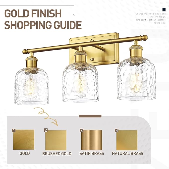 zeyu 42.2'' Modern Bathroom Gold Light Fixture, 6 Light Bathroom Lighting Fixtures Over Mirror Bedroom, Brushed Gold Finish with Clear Hammered Glass, ZJF63B-6W BG