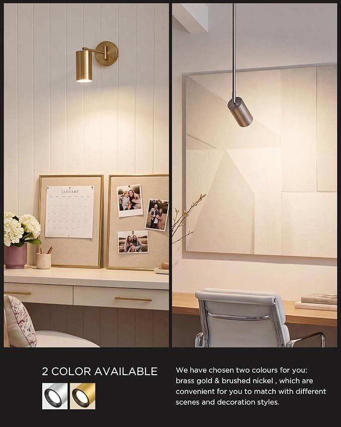 FEMILA Modern Track Lighting, 3000K Bulb Included | Adjustable-height LED track light with a 180° arm, 90° tilt, and 350° rotation for bedside and office lighting