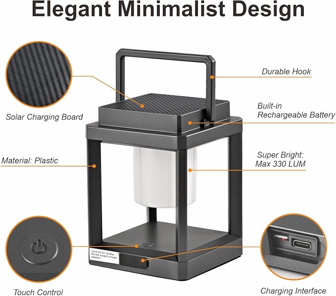 Solar Outdoor Table Lamp: Outdoor Lanterns for Patio Waterproof,Portable Rechargeable Solar Lamp
