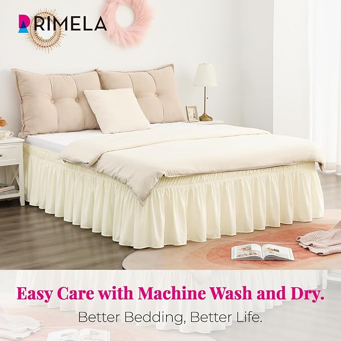 RIMELA Bed Skirt King Size 12 Inch Drop, Wrap Around Elastic Bedskirt Solid Microfiber Luxury Hotel Quality Fabric, Easy to Install Machine Washable Wrinkle & Fade Resistant, Butter Yellow