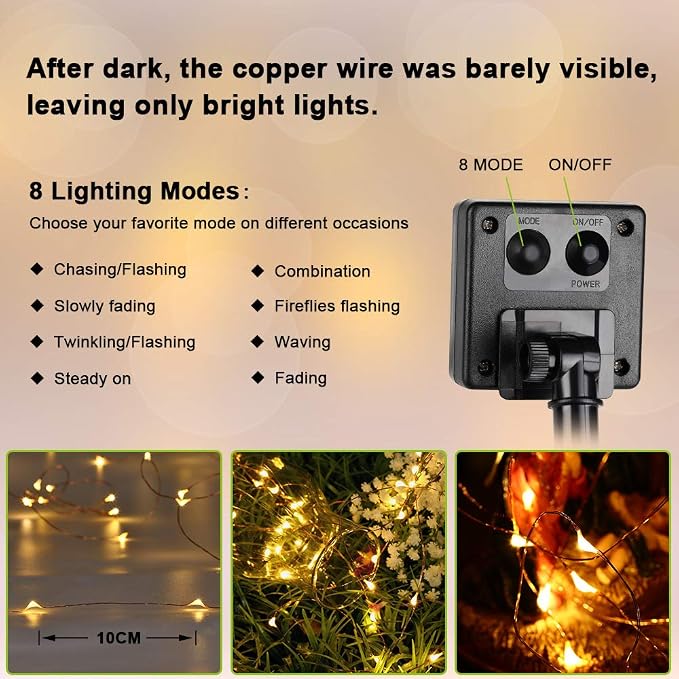 Brizled Solar String Lights 2 Pack, 132FT 400 LED Outdoor Solar Fairy Light | 8 Modes; Warm White; Waterproof Twinkle Lights Mini LED Solar Starry Lights for Outside Christmas Tree Garden Party Decor