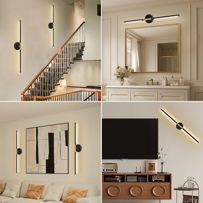 TaoFiaCo Battery Operated Wall Sconces, 360°Rotate Wireless Rechargeable Wall Sconces with Remote Control, Black Gold, Dimmable, Timing Decor Lights for Bedroom Hallway, 31.5 Inch 1 Pack