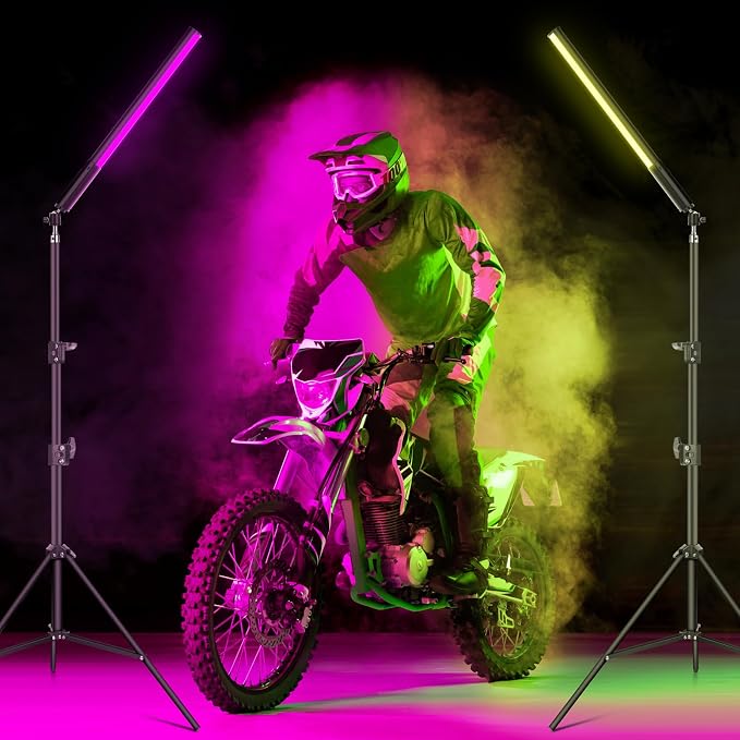 2 Pack RGB Photography Light Kit with 6.5ft Tripod & Remote, Dimmable LED Light Wand Sticks 2500k-6500k 36 Colors, Studio Lights for Photography Video Fill Light Portrait Product Live Streaming