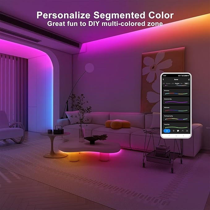 Tatazone 6.56ft Bluetooth RGB+IC COB Led Strip Light with App, Chasing COB Light Strip, Segmented Control, Music Sync, Color Changing Led Lights for Home Decor, Gaming, Cabinet, Desk