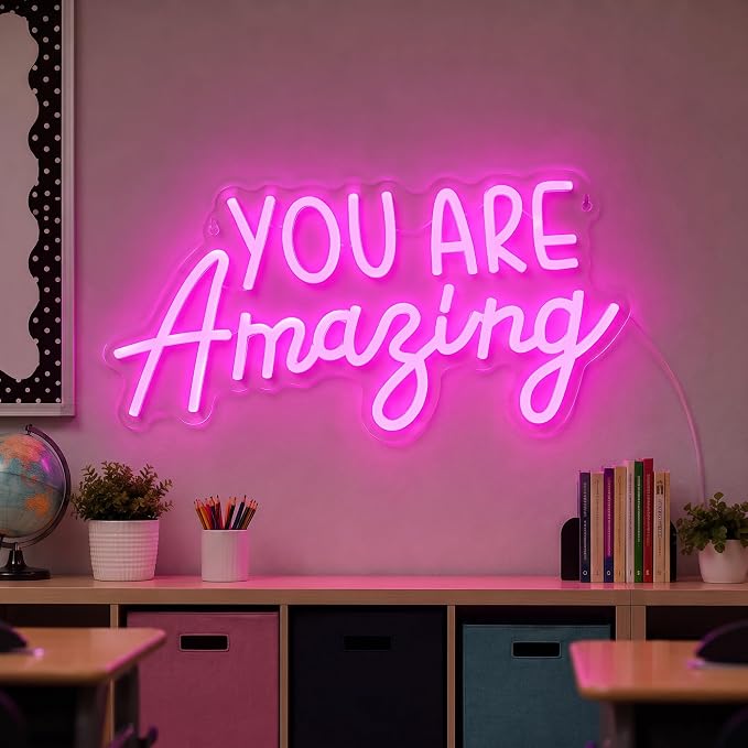You Are Amazing Neon Sign Wall Decor | Neon Light Classroom Bedroom Decor, 15.8'' x 8.3'' LED Pink Light up USB Signs, Christmas Birthday Party Gifts