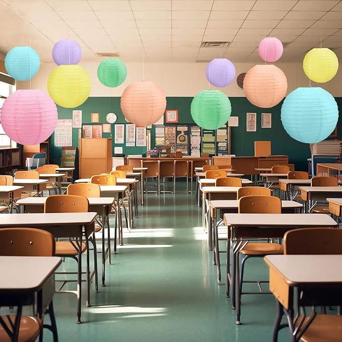 12 Pcs 10 Inch Hanging Paper Lanterns Party Decorations Cute Pastel Classroom Decor for Birthday Back to School Party Decoration for Classrooms Wedding Birthday Ceilings