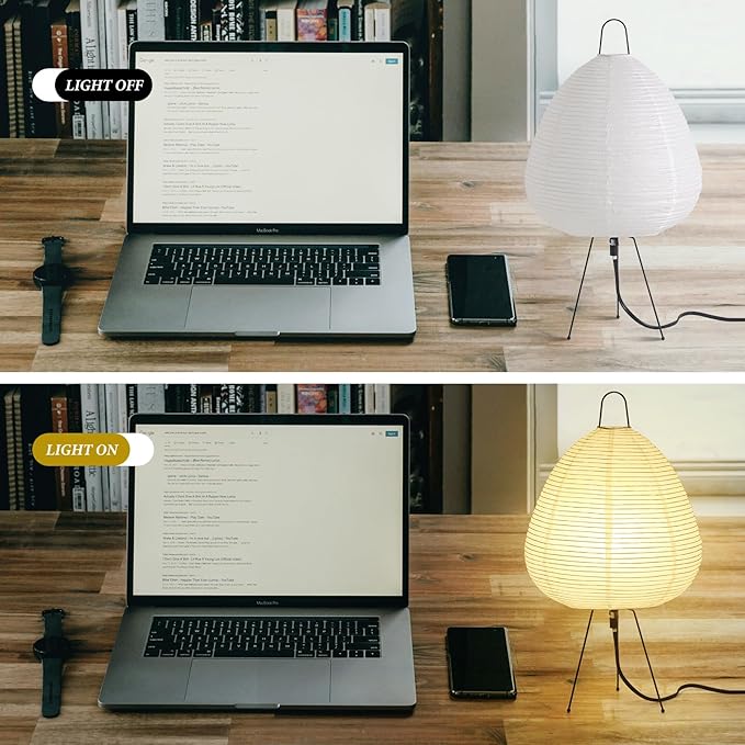 Noguchi Paper Lamp, Akari Floor Lamp, Japanese Lantern Ideal for Bedside, Living Room, and Japandi Décor (Noguchi Table Lamp)