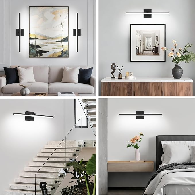 LED Bathroom Vanity Light, Modern Bathroom Light Fixture Over Mirror (Cool White 6000K), Vanity Light Bar with Angle Adjustable, 24 Inch, Black