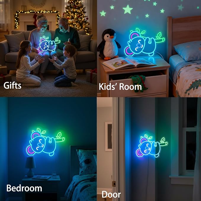 Koala Neon Sign Dimmable LED Animal Neon Sign for Kids Room Wall Decor | Cute Koala Design Creates a Cozy Atmosphere for Nursery Baby Room Playroom Bedroom Office Animal Theme Decorations Gift Ideas