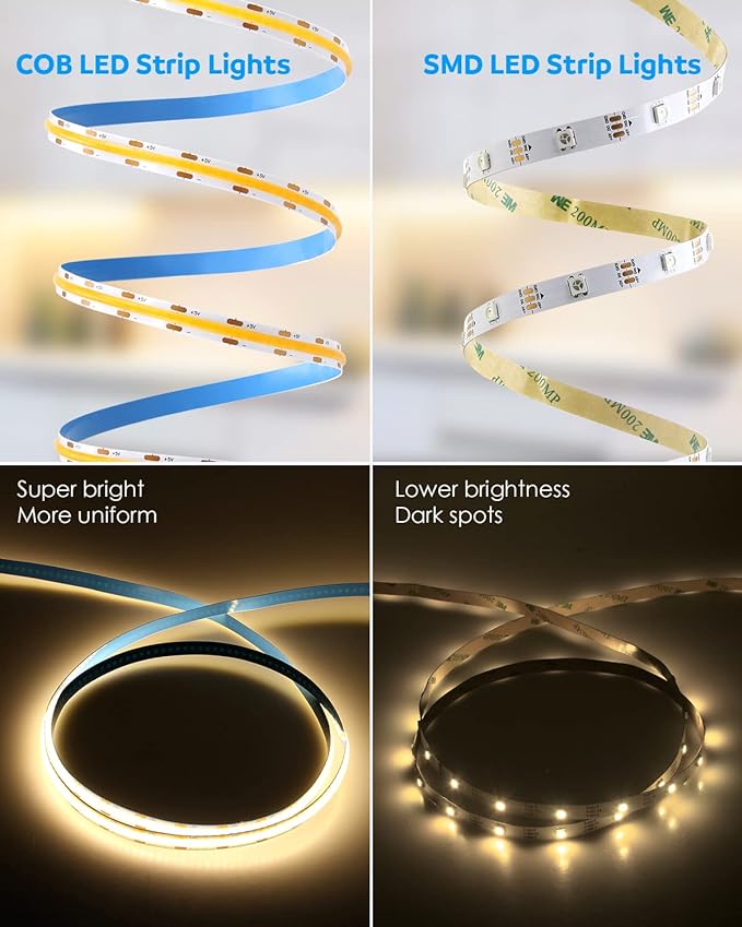 Aclorol 13.12FT/4M USB COB LED Strip Lights Warm White LED TV Backlight with Strong Self-Adhesive Flexible for Bedroom Shelves Bedframe Headboard Closet Wardrobe Display Case 320LEDs/M 3000K 8MM Width