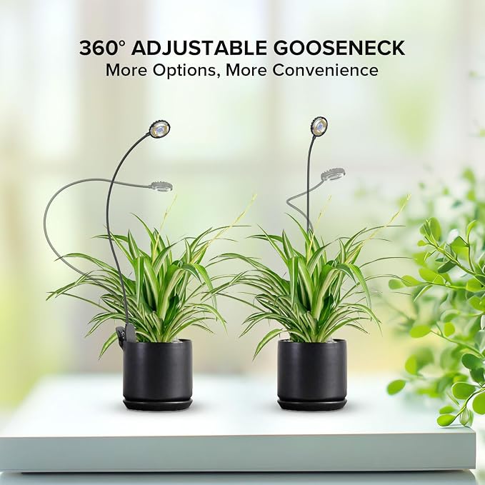 Mini Clip Grow Light for Indoor Plants, small grow light Full Spectrum | 4-level dimmable 4000K full spectrum LED clip grow light for indoor plants,Flexible 20-inch gooseneck with anti-slip clamp