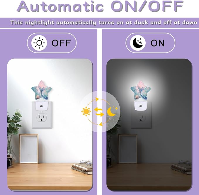 Cute Mermaid Tail Night Lights Plug Into Wall,Seashell Dusk to Dawn Light Sensor Night Light for Kids,Energy Efficient Sleep Friendly Lamp for Bedroom Bathroom Nursery