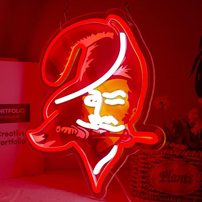 Buccaneers Football Neon Signs Led Sign for Wall Decor Rugby Team Light Up Sign Suitable for Man Cave Office Bar Pub Wall Art Gifts for Teen Boys