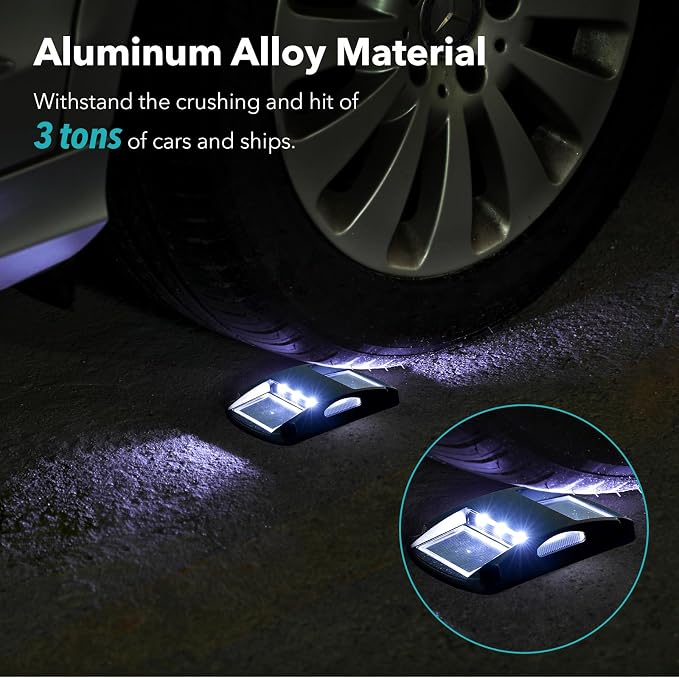 AGPTEK Solar Driveway Lights 4 Pack, Outdoor Deck Dock Marine Waterproof | LED Solar Powered Driveway Marker Lights for Warning Step, Sidewalk, Pathway, Garden, Yard (White Light, Black)