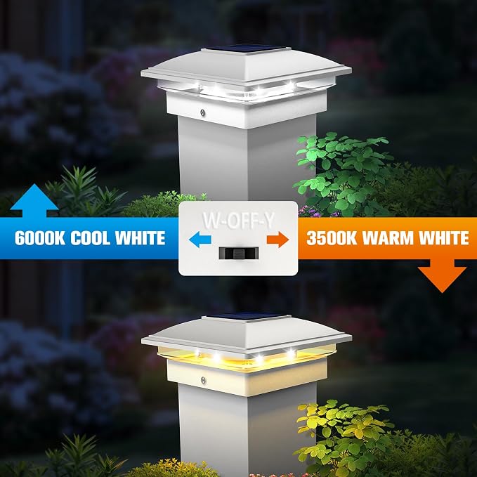 VOLISUN White Solar Post Cap Lights, Warm White Fence Lights 8 Pack | Solar powered waterproof lamps fit 4x4/6x6 wooden & 4x4/5x5 vinyl posts for garden, patio, porch and backyard use