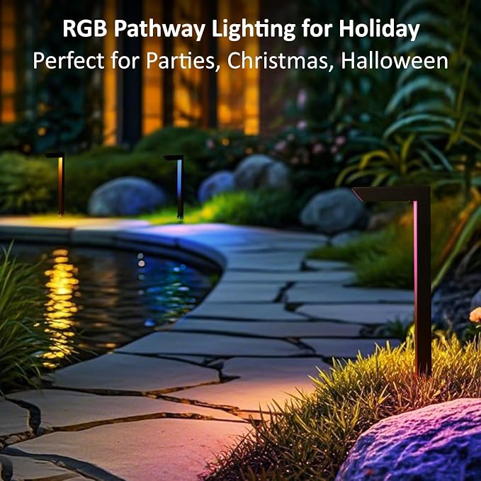 RGB Low Voltage Landscape Pathway Lights Wired Outdoor | 12V 5W LED Color Changing Landscape Lighting for Pathway Path Walkway Driveway of Christmas Halloween, Aluminum, Bronze, 6PK